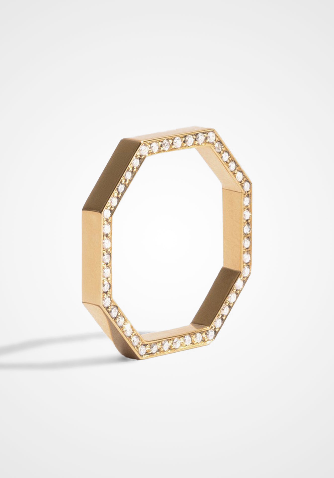 Octogone, 18K Yellow Gold + Side Diamond Pavé Ring