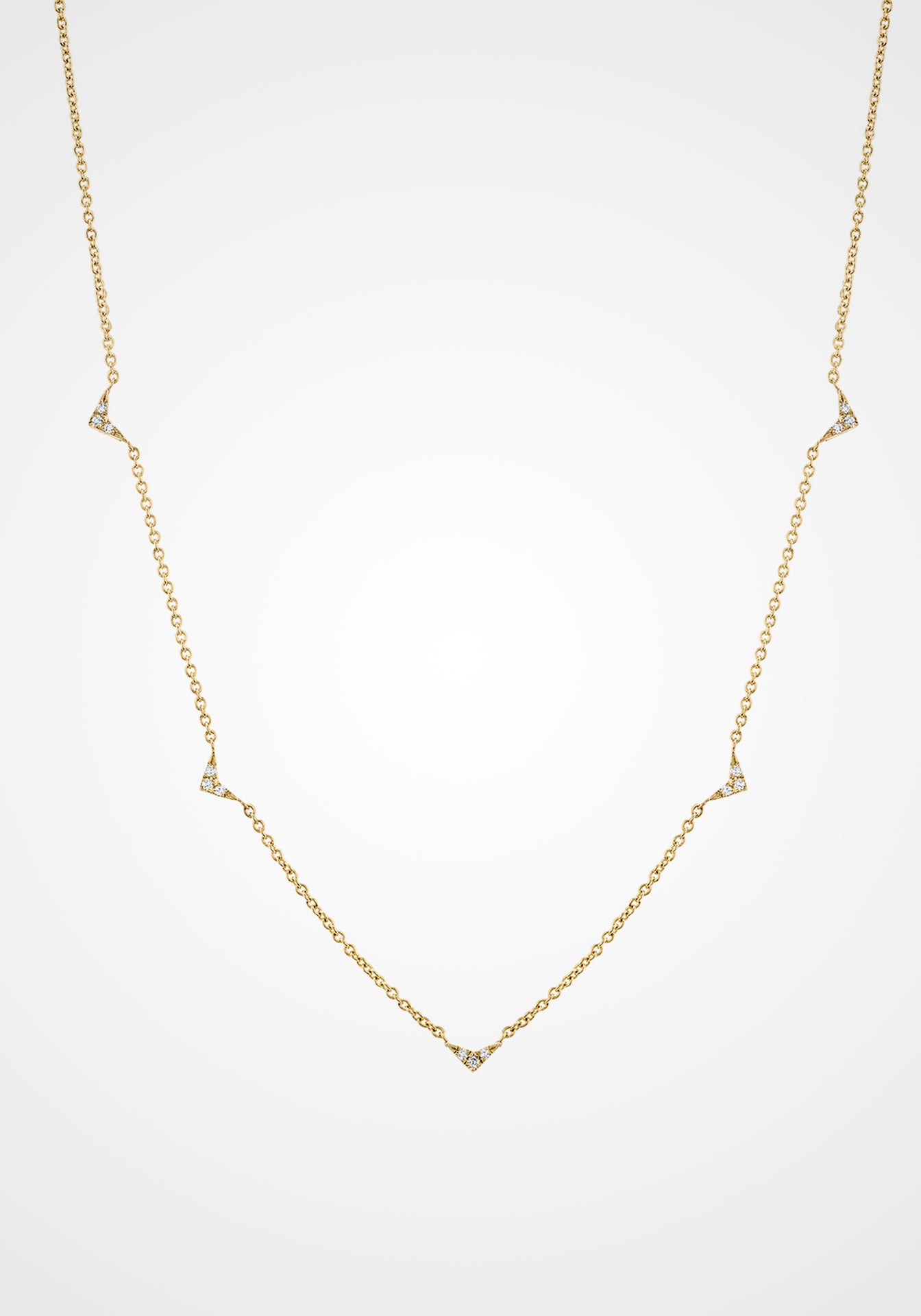 5-V, 18K Yellow Gold + White Diamond Necklace