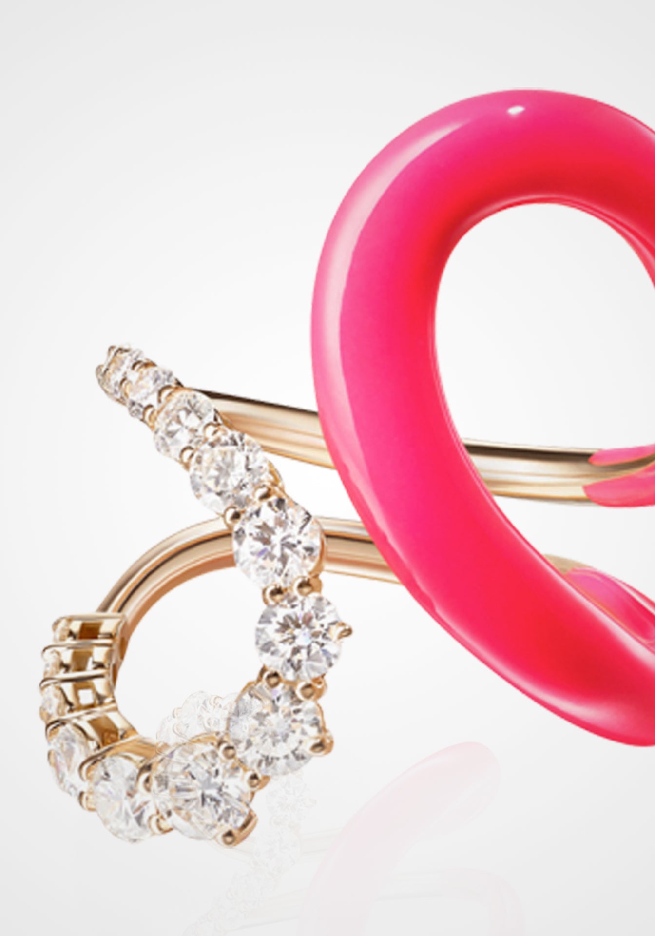 Aria Jane, 18K Rose Gold, Diamond + Neon Pink Enamel Ring