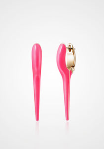 Lola Needle, 18K Pink Gold + Neon Pink Enamel Earring, Small