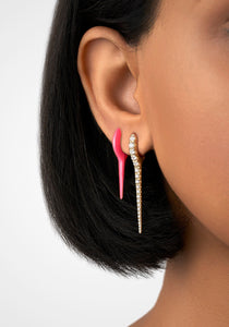 Lola Needle, 18K Pink Gold + Neon Pink Enamel Earring, Small