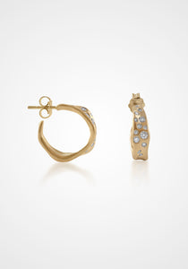 Baby Malak, 18K Yellow Gold + Champagne Diamond Hoop Earrings