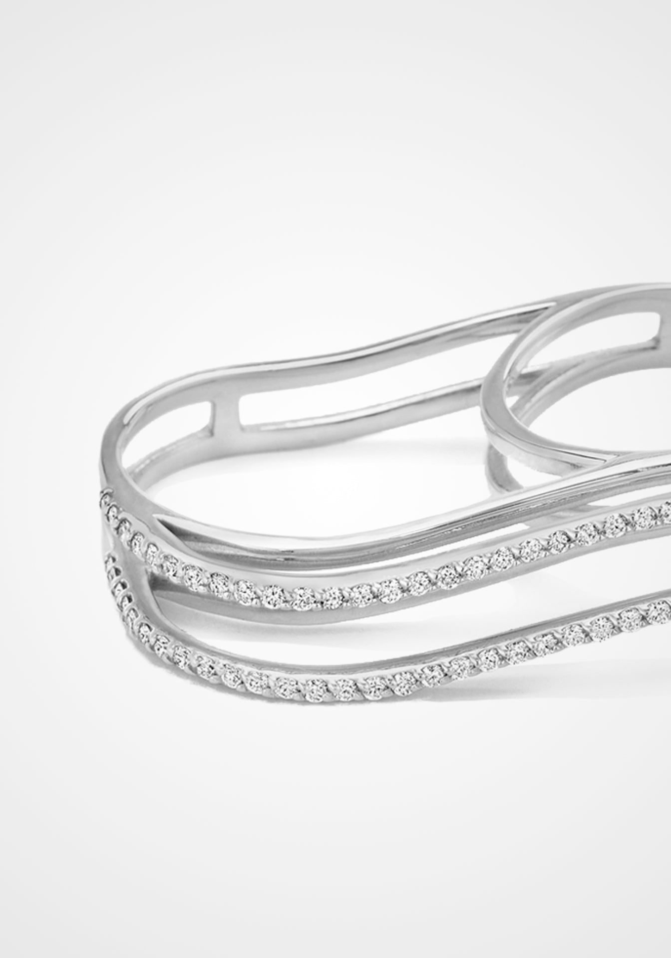Three Dimensional Wavy Double, 18K White Gold + Diamond Pavé Ring