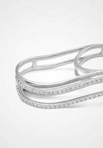 Three Dimensional Wavy Double, 18K White Gold + Diamond Pavé Ring