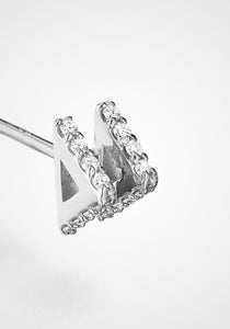 Double Triangle Stud, 18K White Gold + Diamond Pavé Earring