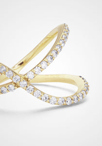 Flou Overlapping Two Row, 18K Yellow Gold + Diamond Pavé Ring