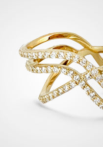 Infinity Three Row Curve, 18K Yellow Gold + Diamond Pavé Ring