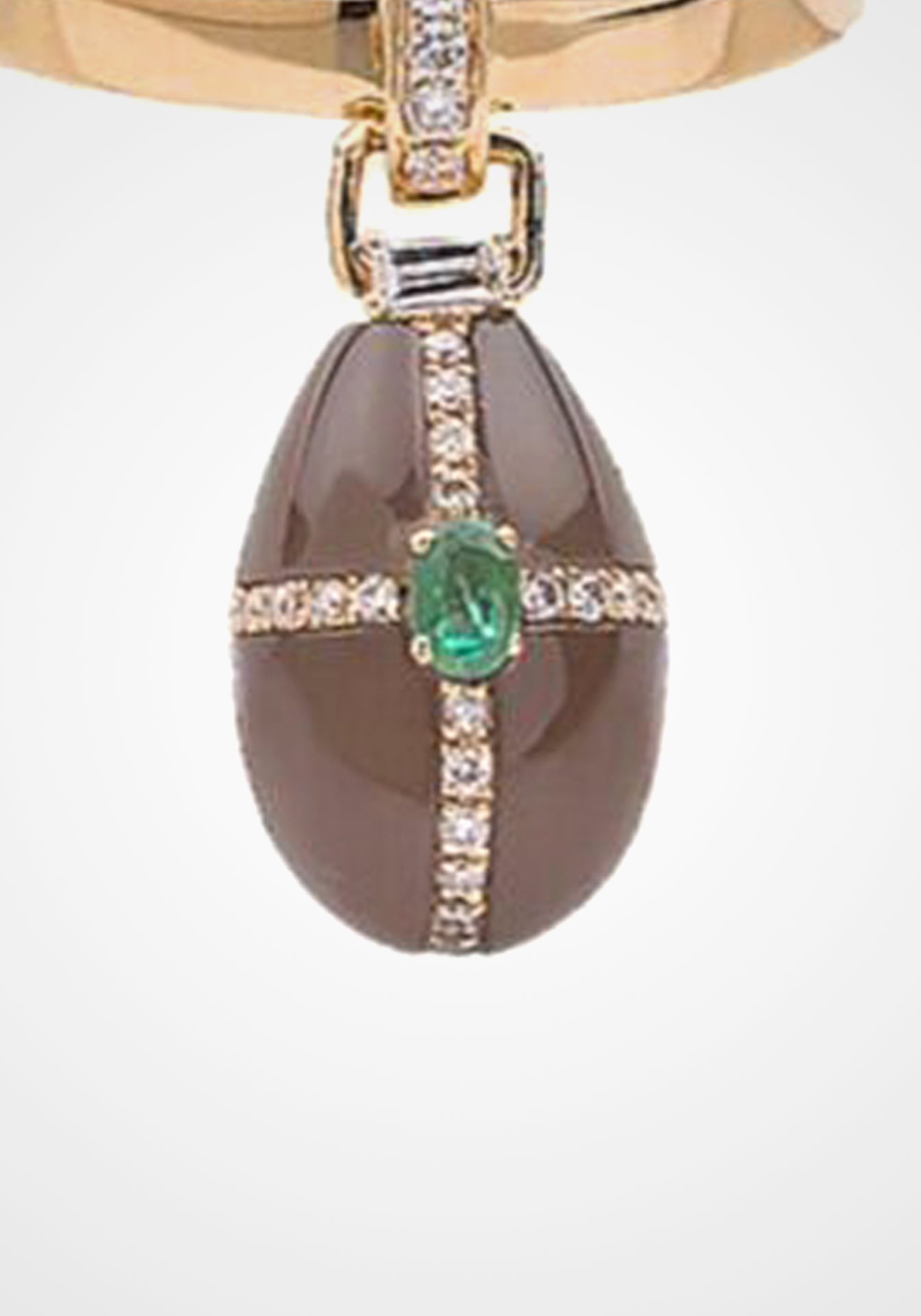 Enchanted Egg Charm, 14K Yellow Gold, Grey Moonstone + Emerald Flip Ring