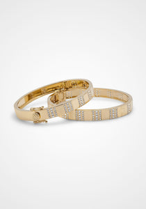 Pinstripe Strength Diamond Bangle, 14K Yellow Gold + Half Way Diamond Bracelet