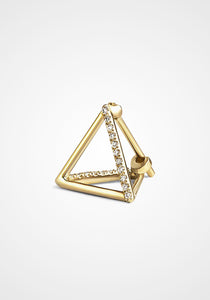 3D Triangle, 18K Yellow Gold + Pavé Diamond Earring, Medium