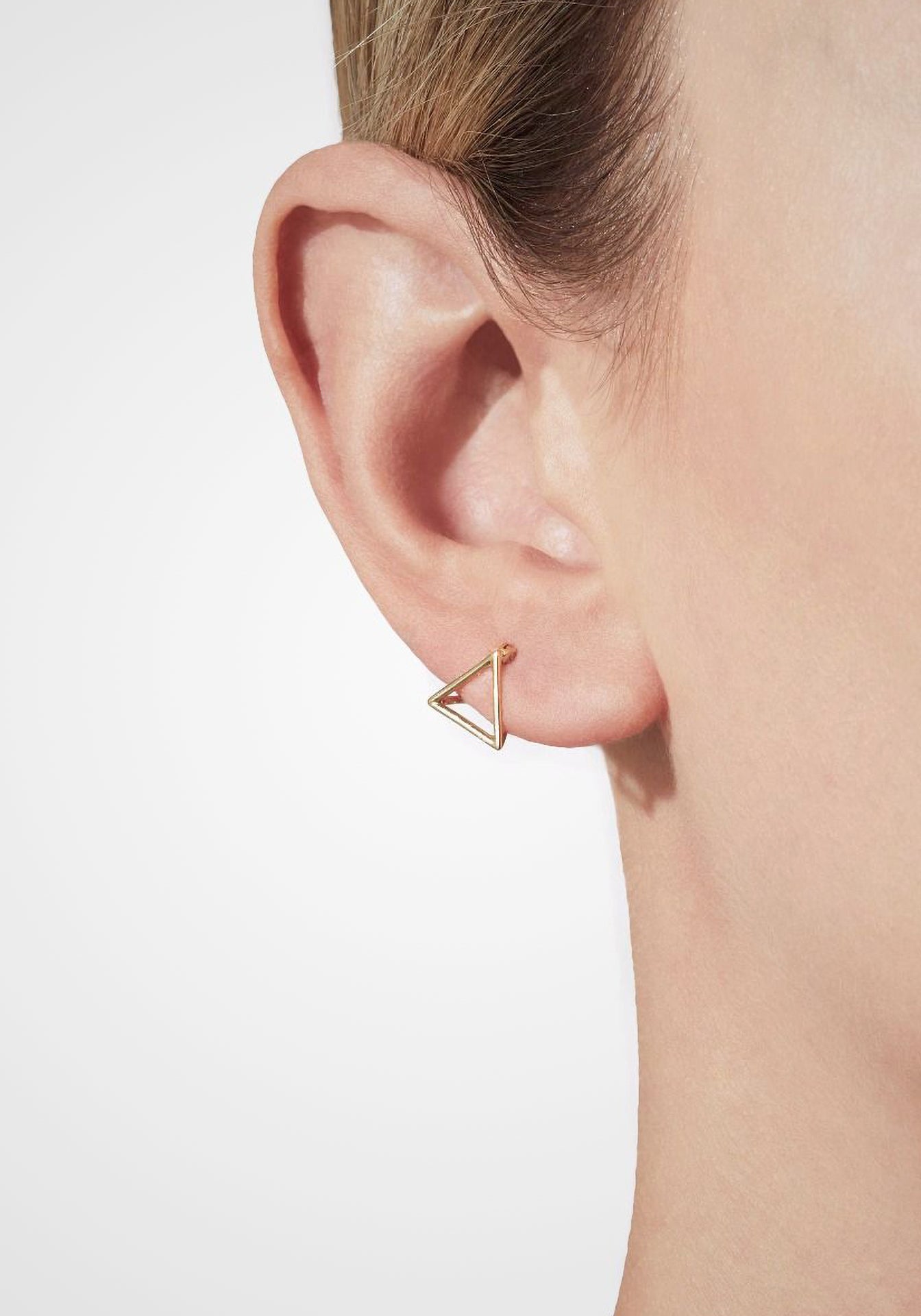 3D Triangle, 18K Yellow Gold Earring, Small