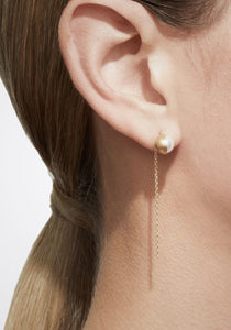 90 Degree Half Pearl Chain 18K Yellow Gold Earring