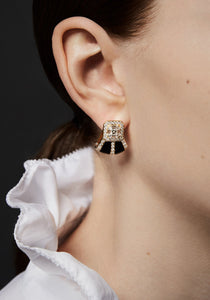 Tinné, 18K Yellow Gold, Diamond + Jet Black Enamel Earrings