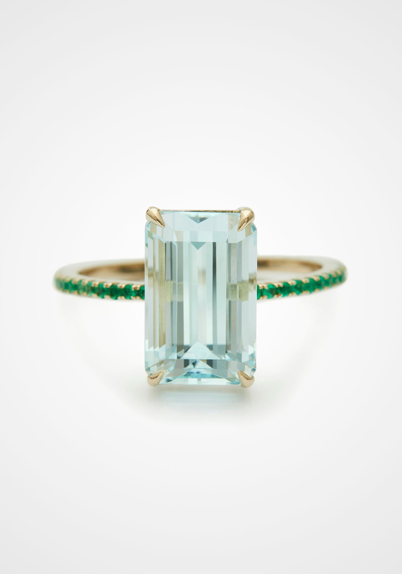 Spring, 18K Yellow Gold, Emerald + Aquamarine Ring