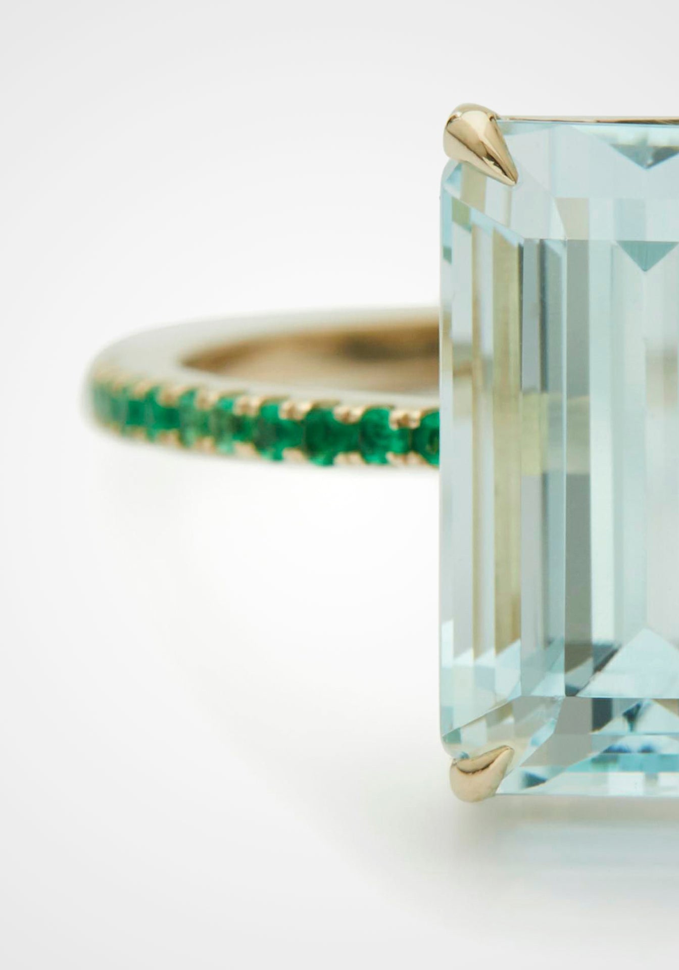Spring, 18K Yellow Gold, Emerald + Aquamarine Ring