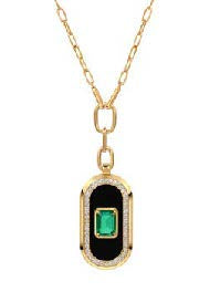 Battuta, 18K Yellow Gold, Emerald, + White Diamond Necklace